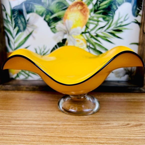 Vintage Amber Glass Wide Compote Bowl Pedestal Midcentury Décor Statement Piece - Picture 5 of 17